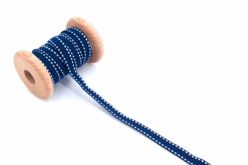 Ripsband Steppfaden dunkelblau/weiß (1 m)